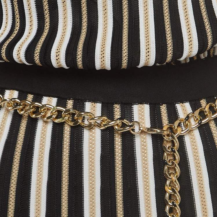 Pre Owned Elisabetta Franchi Black/Beige Knit One-Shoulder Midi Dress S