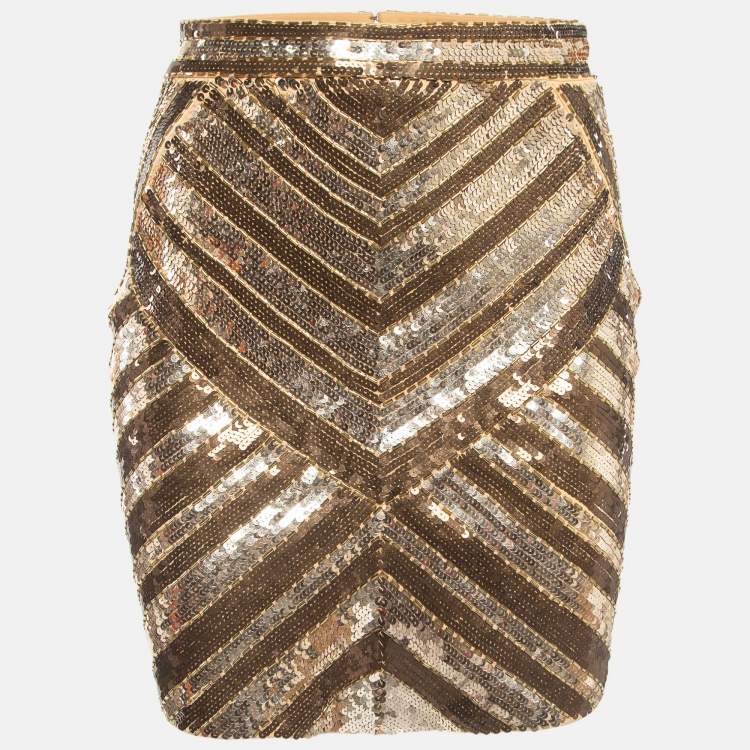 Pre Owned Elisabetta Franchi Gold Sequined Mini Skirt S