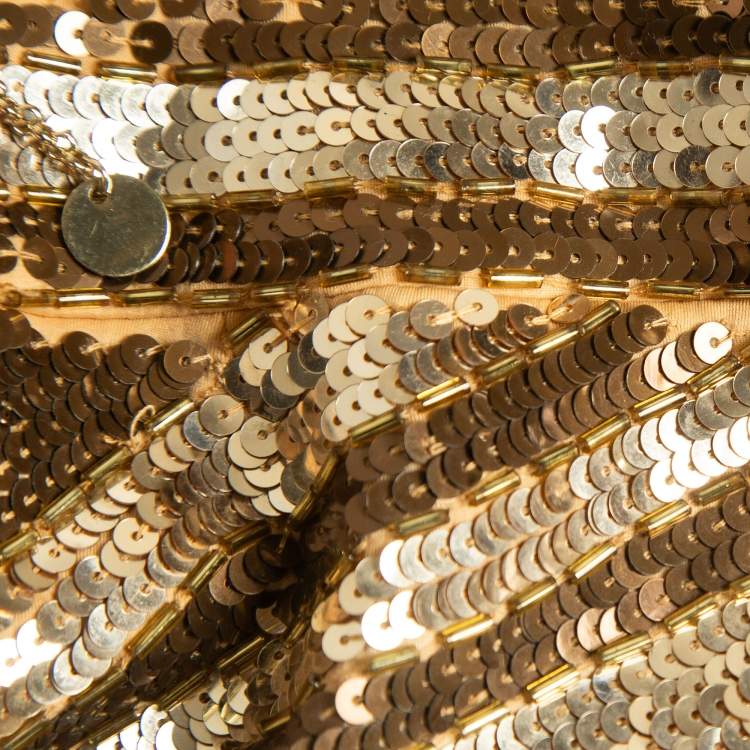 Pre Owned Elisabetta Franchi Gold Sequined Mini Skirt S
