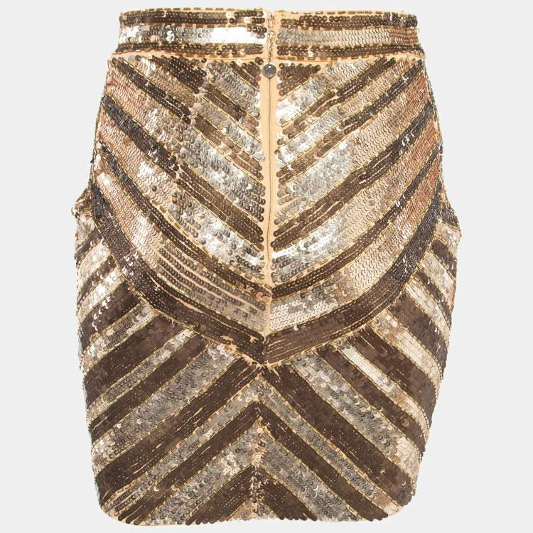 Pre Owned Elisabetta Franchi Gold Sequined Mini Skirt S