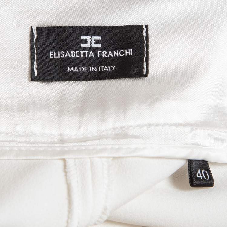 Pre Owned Elisabetta Franchi White Crepe High Waist Wide-Leg Trousers S