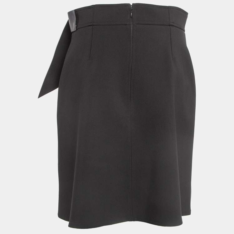 Pre Owned Elisabetta Franchi Black Leather Trim Stretch Crepe Button Detail Mini Skirt L