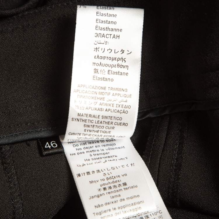Pre Owned Elisabetta Franchi Black Leather Trim Stretch Crepe Button Detail Mini Skirt L