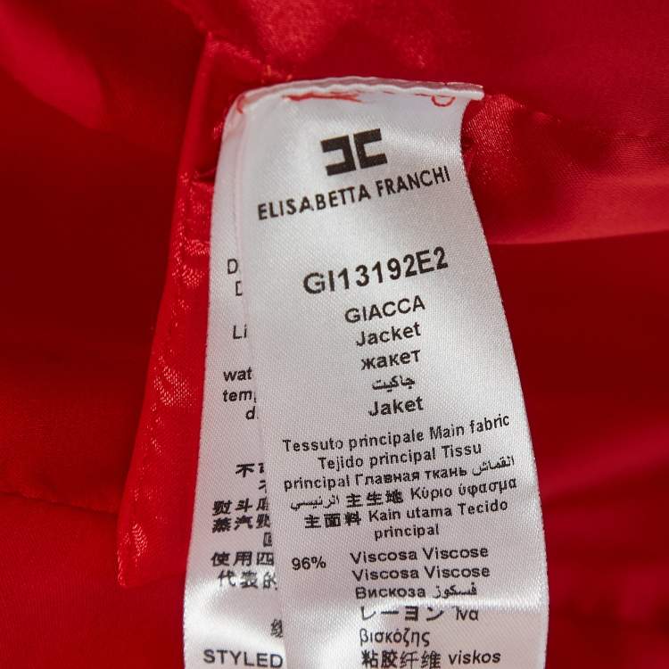 Pre Owned Elisabetta Franchi Red  Stretch Crepe Belted Jacket M