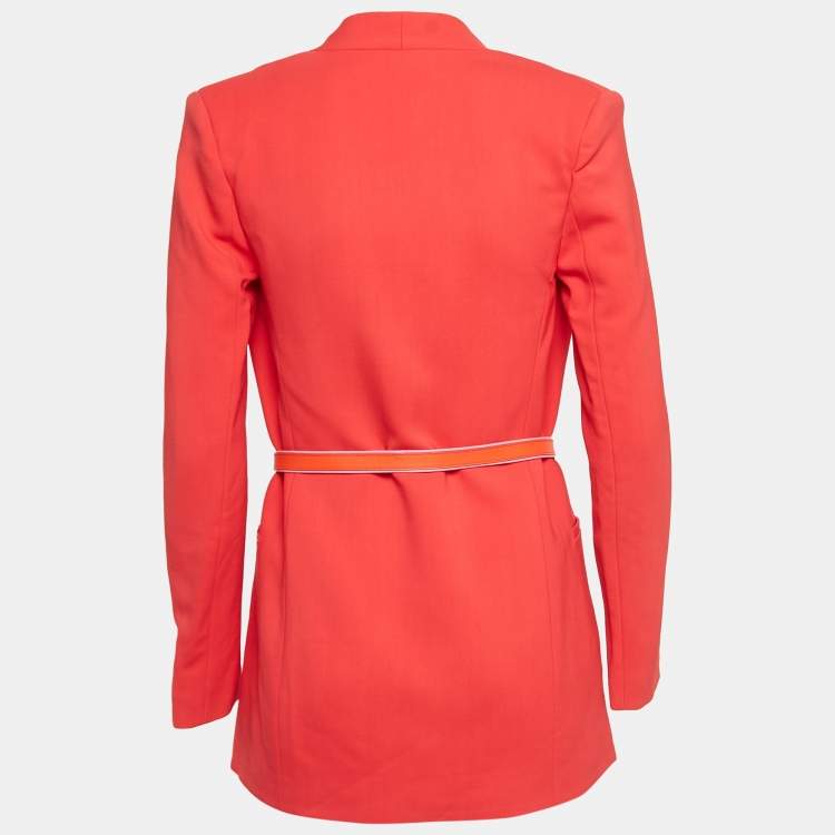 Pre Owned Elisabetta Franchi Red  Stretch Crepe Belted Jacket M