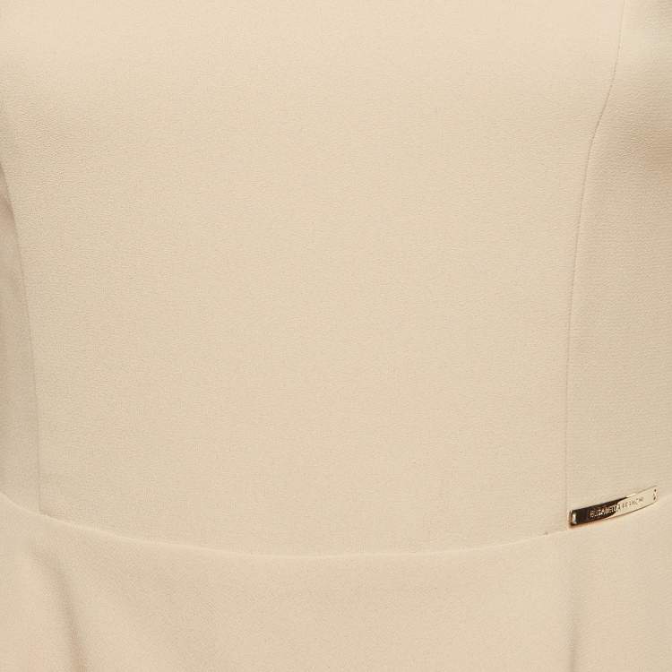 Pre Owned Elisabetta Franchi Beige Crepe Asymmetrical Peplum Top M