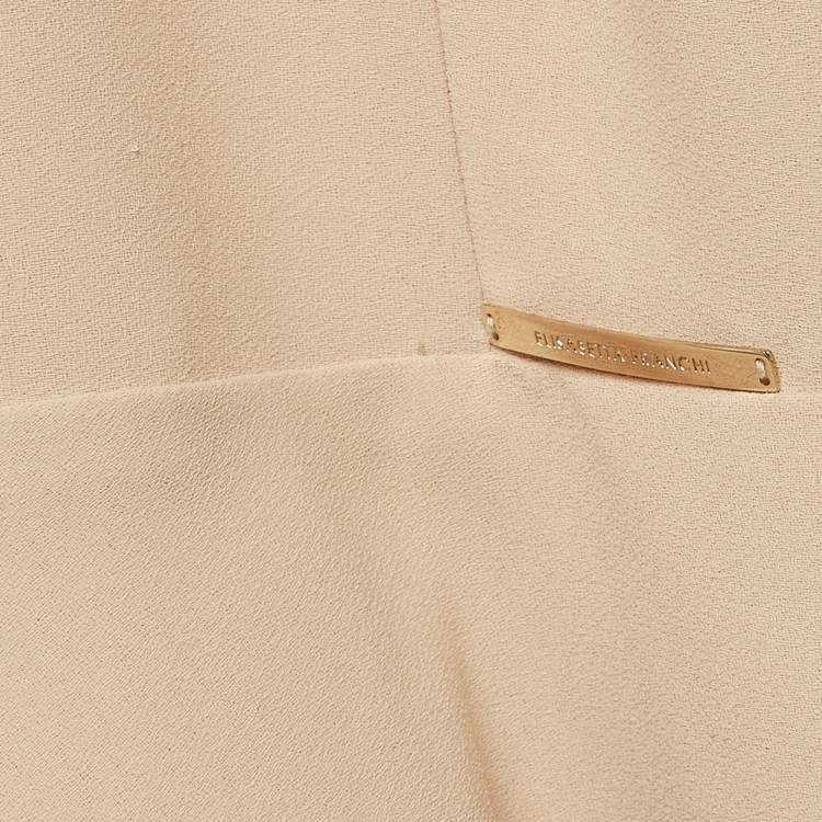 Pre Owned Elisabetta Franchi Beige Crepe Asymmetrical Peplum Top M