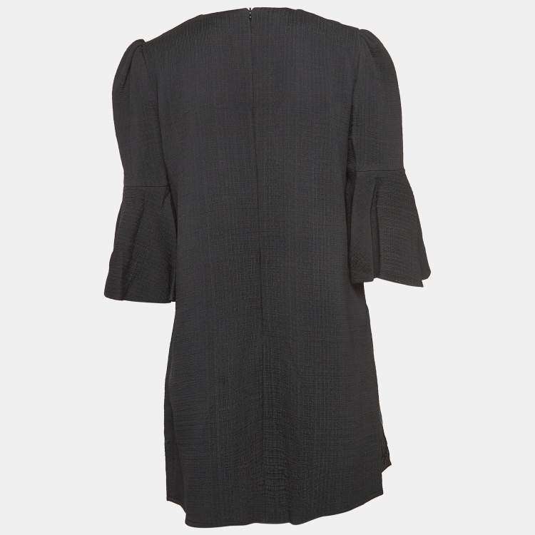 Pre Owned Elisabetta Franchi Black Sequin and Beads Embellished Crepe Bell Sleeve Mini Dress M