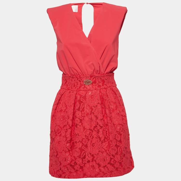 مملوكة مسبقًا Elisabetta Franchi Pink Lace and Crepe Detachable Waist Mini Dress S