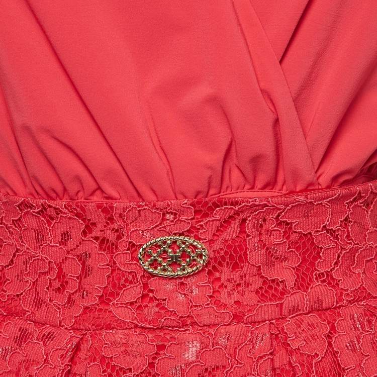 مملوكة مسبقًا Elisabetta Franchi Pink Lace and Crepe Detachable Waist Mini Dress S