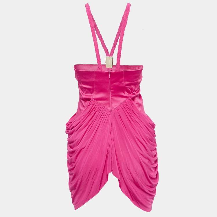 Pre Owned Elisabetta Franchi Fuchsia Pink Stretch Crepe Metal Detail Gathered Top M