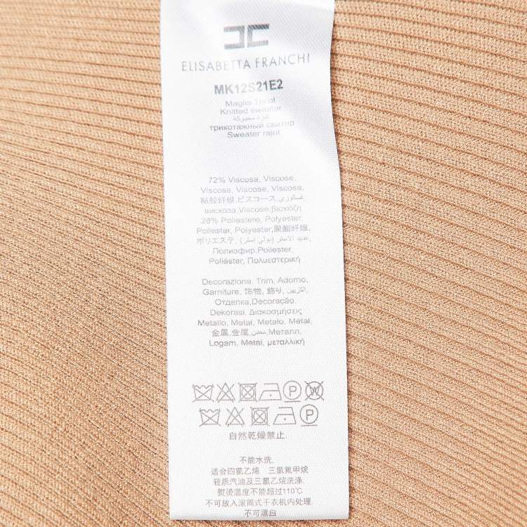 Pre Owned Elisabetta Franchi Beige Rib Knit Tricot Sweater Top S