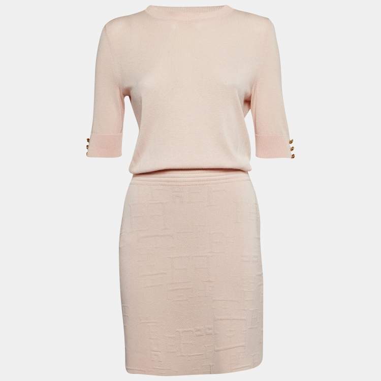Pre Owned Elisabetta Franchi Pink Knit Short Dress M