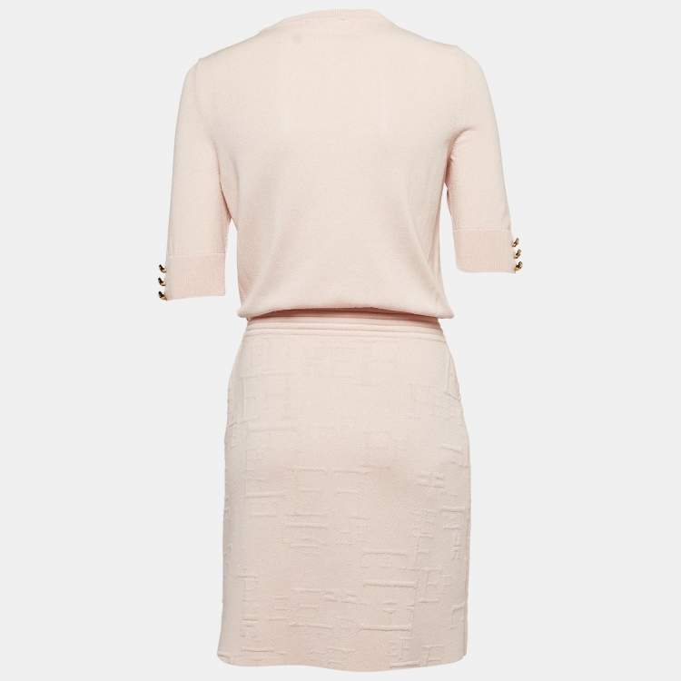 Pre Owned Elisabetta Franchi Pink Knit Short Dress M