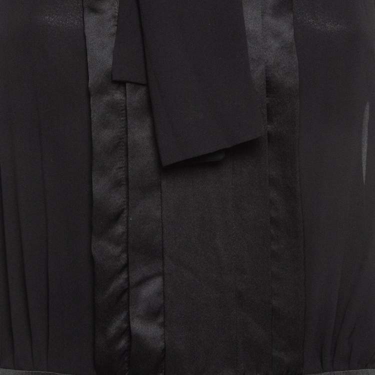 Pre Owned Elisabetta Franchi Black Satin Trim Chiffon Detachable Tie-Up Sleeveless Dress M