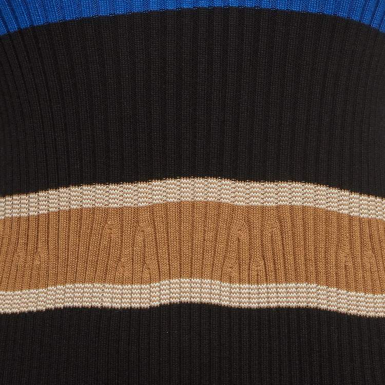 Pre Owned Elisabetta Franchi Multicolor Striped Rib Knit Long Sleeve Midi Dress M  