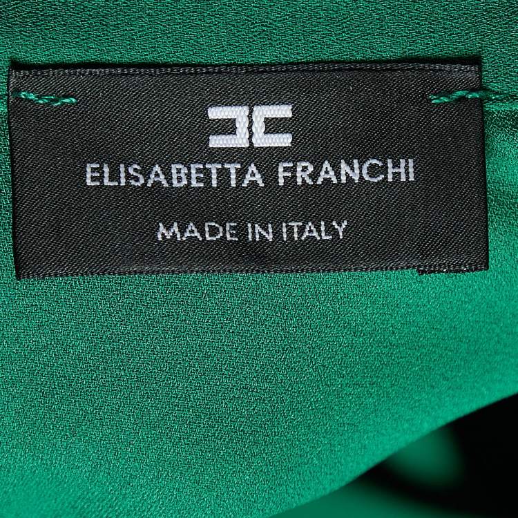 Pre Owned Elisabetta Franchi Green Crepe Fringed Mini Dress M