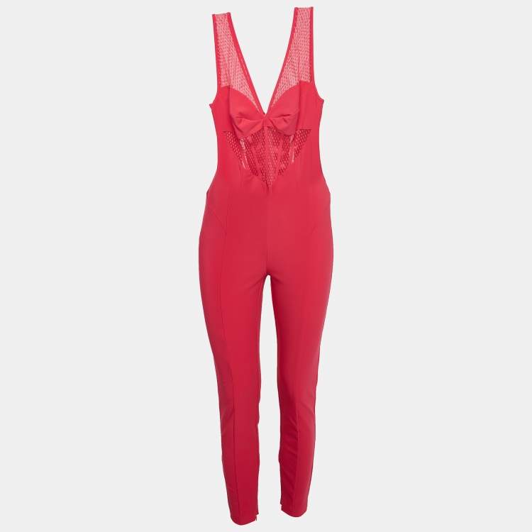 Pre Owned Elisabetta Franchi Pink Polyamide Jumpsuit & Jacket Set M