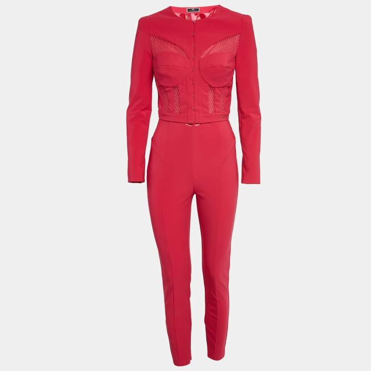 Pre Owned Elisabetta Franchi Pink Polyamide Jumpsuit & Jacket Set M