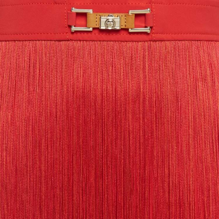 Pre Owned Elisabetta Franchi Red Polyamide Fringed Mini Dress M