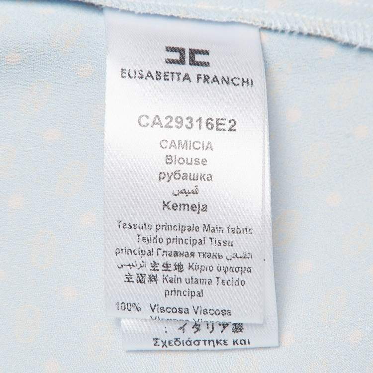 Pre Owned Elisabetta Franchi Blue Printed Crepe Tie Neck Blouse M