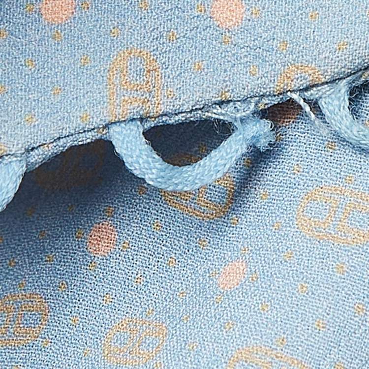 Pre Owned Elisabetta Franchi Blue Printed Crepe Tie Neck Blouse M