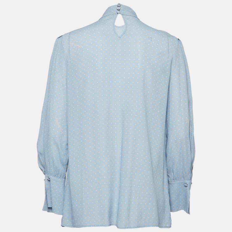 Pre Owned Elisabetta Franchi Blue Printed Crepe Tie Neck Blouse M