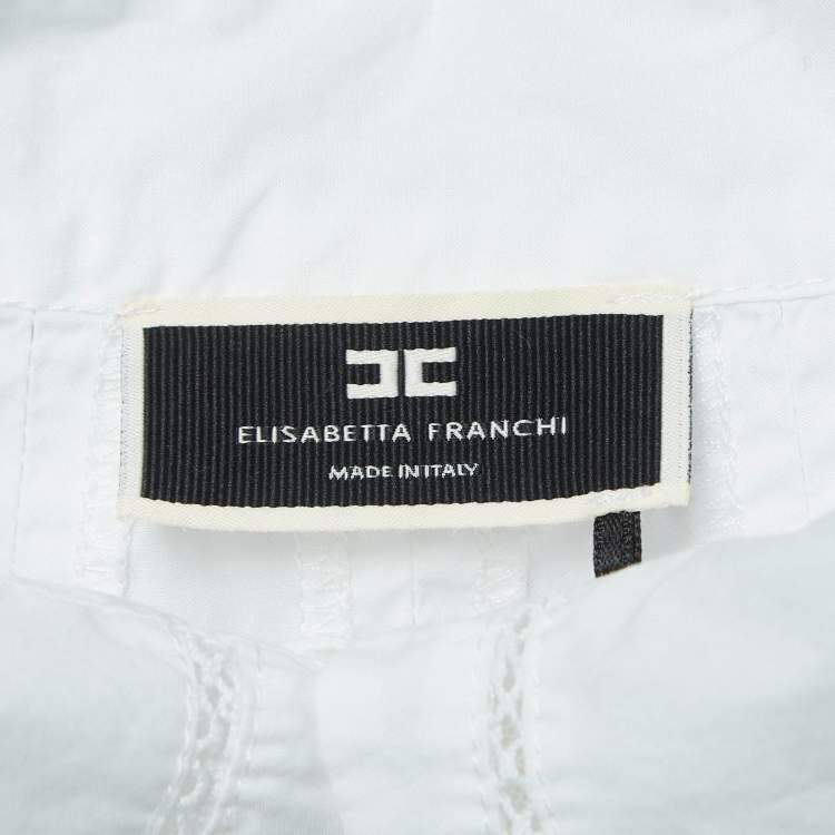 Pre Owned Elisabetta Franchi White Lace Trimmed Cotton Pleated Crop Shirt S   