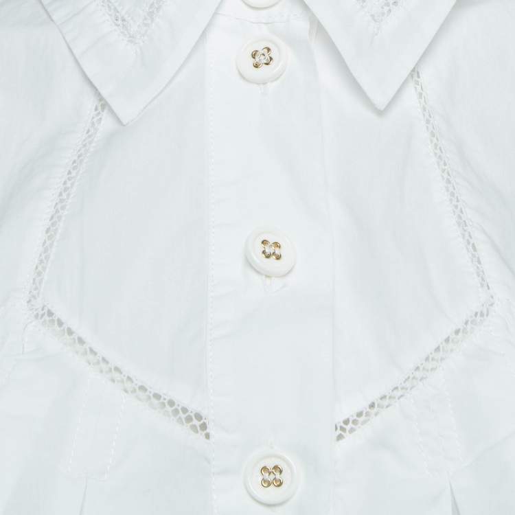 Pre Owned Elisabetta Franchi White Lace Trimmed Cotton Pleated Crop Shirt S   