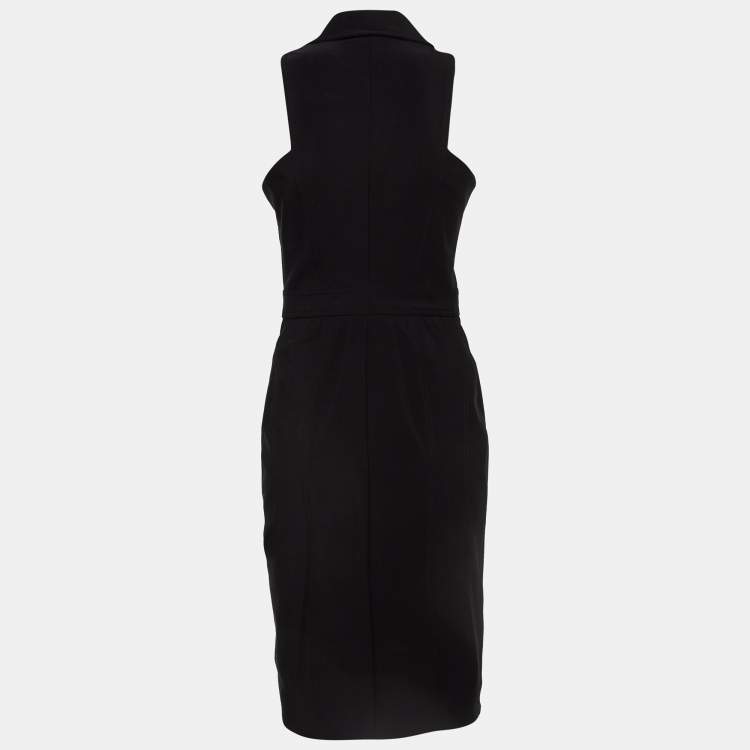 Pre Owned Elisabetta Franchi Black Stretch Crepe Zipper Midi Dress M