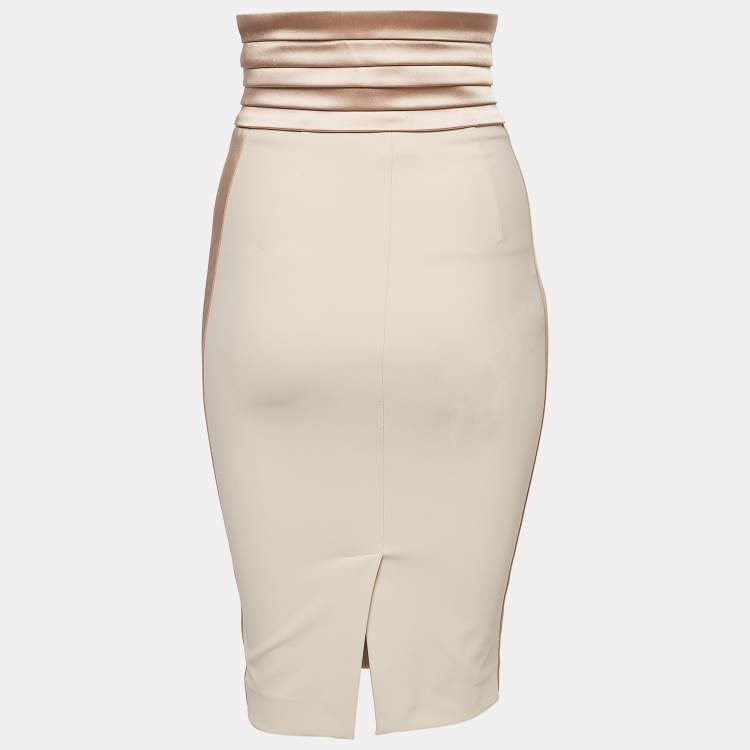 Pre Owned Elisabetta Franchi Beige Gold Stretch Crepe Short Skirt S