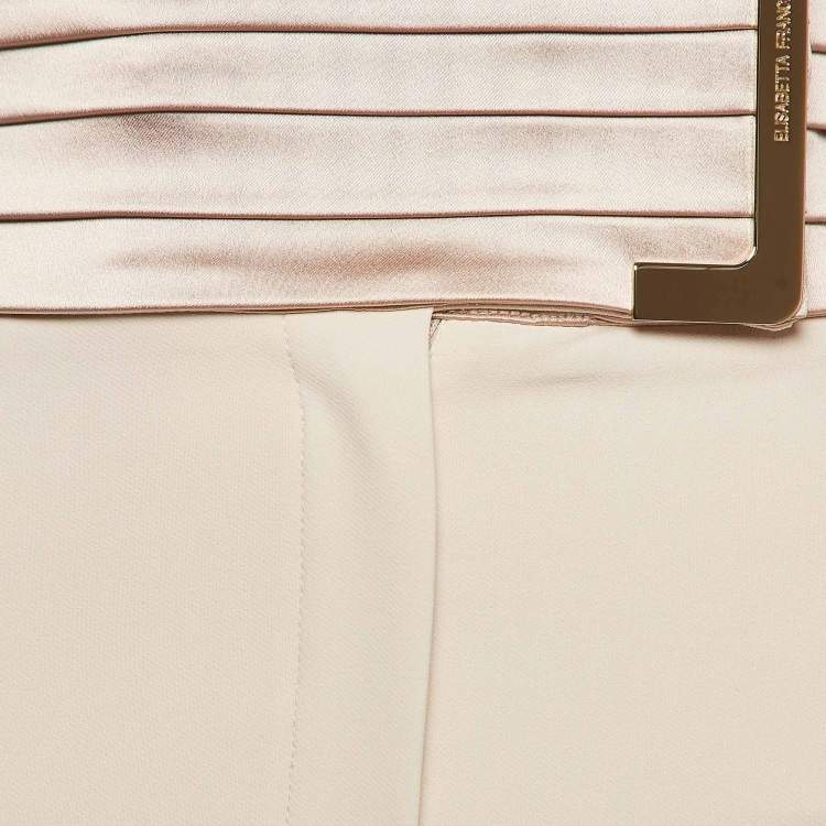Pre Owned Elisabetta Franchi Beige Gold Stretch Crepe Short Skirt S