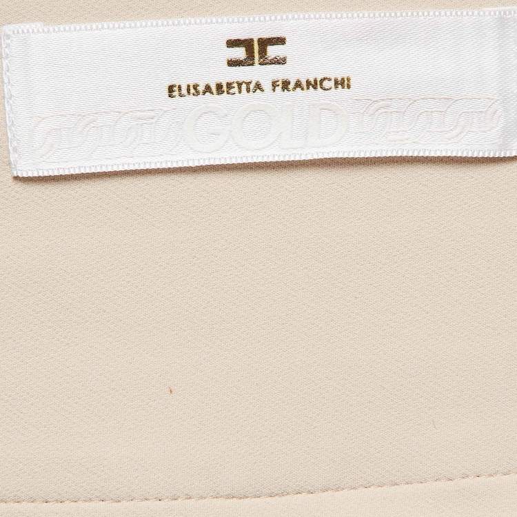 Pre Owned Elisabetta Franchi Beige Gold Stretch Crepe Short Skirt S