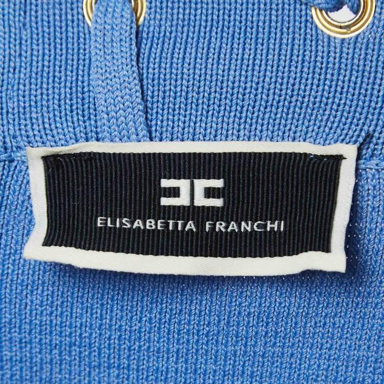 Pre Owned Elisabetta Franchi Blue Knit  Lace and Eyelets Detailed  Mini Skirt S