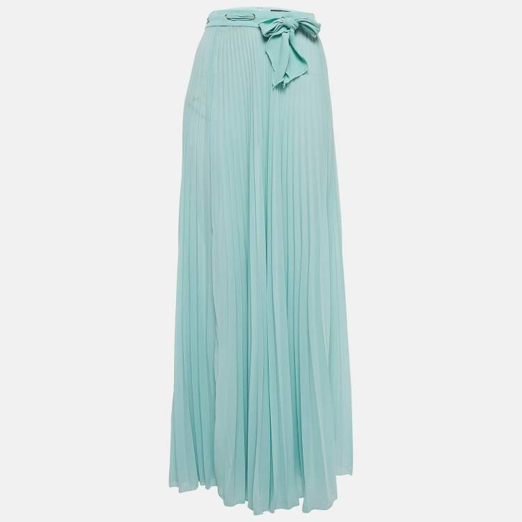 مملوكة مسبقًا Elisabetta Franchi Mint Green Chiffon Plisse Maxi Skirt M