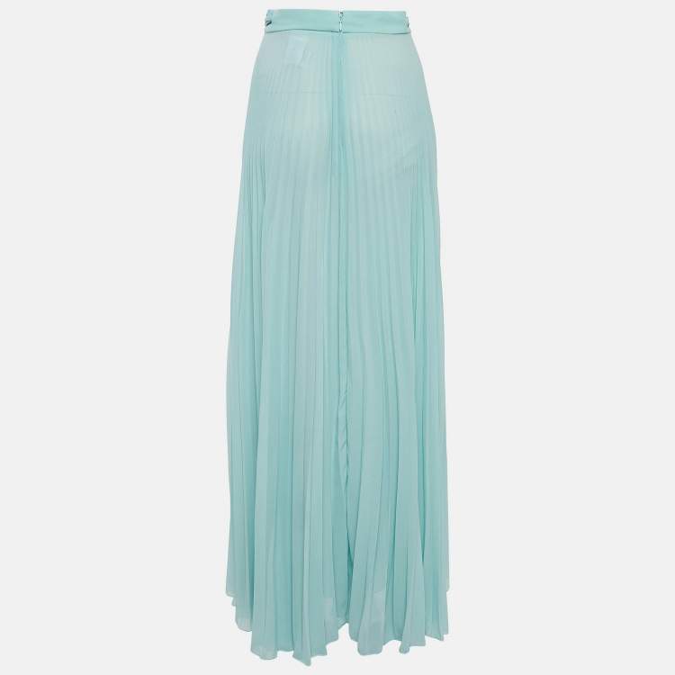 مملوكة مسبقًا Elisabetta Franchi Mint Green Chiffon Plisse Maxi Skirt M