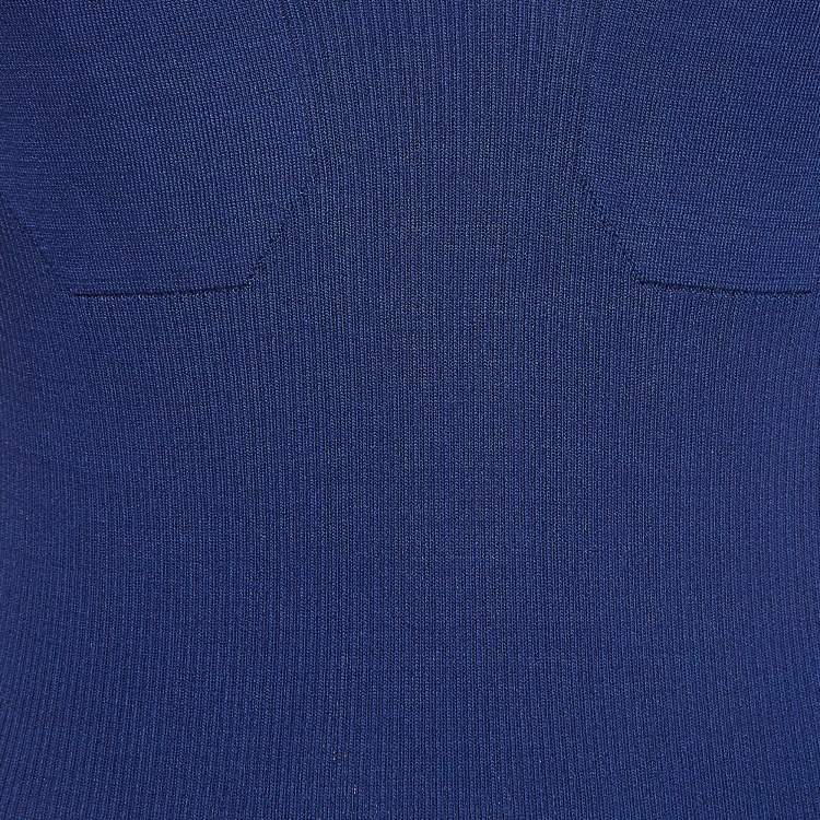 Pre Owned Elisabetta Franchi Bodysuit Blue Rib Knit Bodysuit M