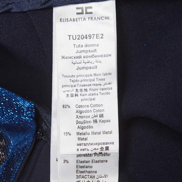 Pre Owned Elisabetta Franchi Blue Lurex Knit One Shoulder Jumpsuit M