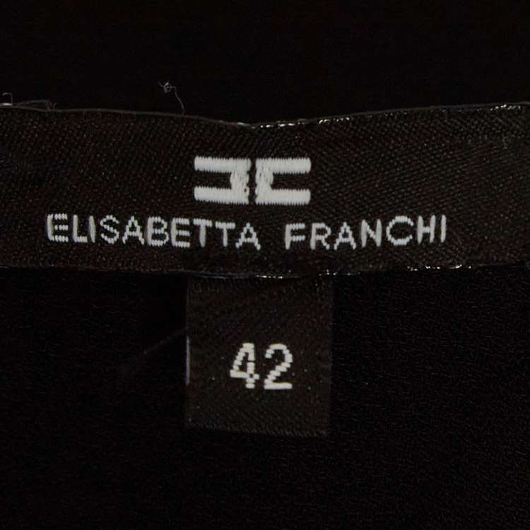 Pre Owned Elisabetta Franchi Cream Velvet Bow and Georgette Ruffled Maxi Dress M