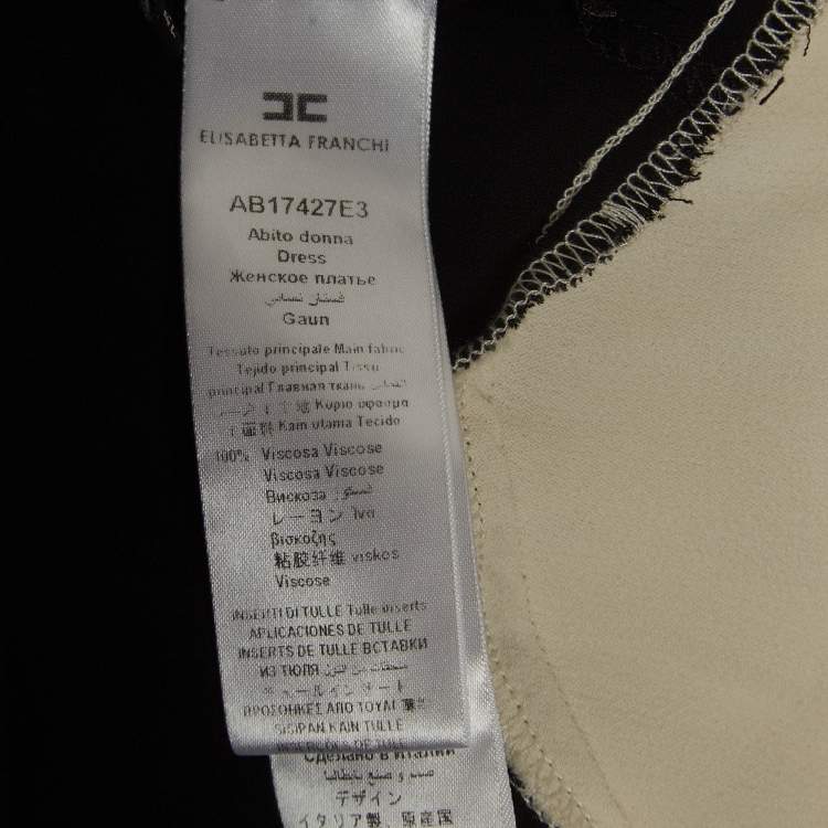Pre Owned Elisabetta Franchi Cream Velvet Bow and Georgette Ruffled Maxi Dress M