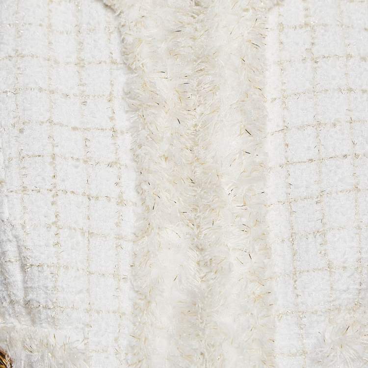Pre Owned Elisabetta Franchi Off-White Patterned Tweed Shorts and Blazer Set S