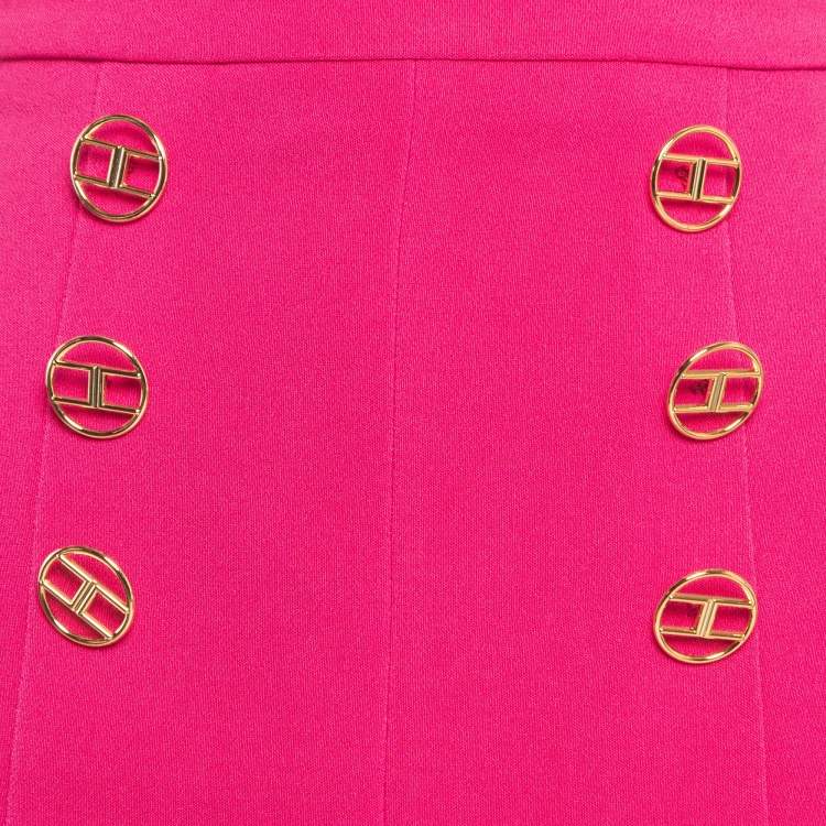Pre Owned Elisabetta Franchi Pink Logo Embellished Mini Skirt S