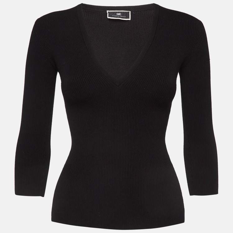 Elisabetta Franchi Black Rib Knit Sweater Top S Elisabetta