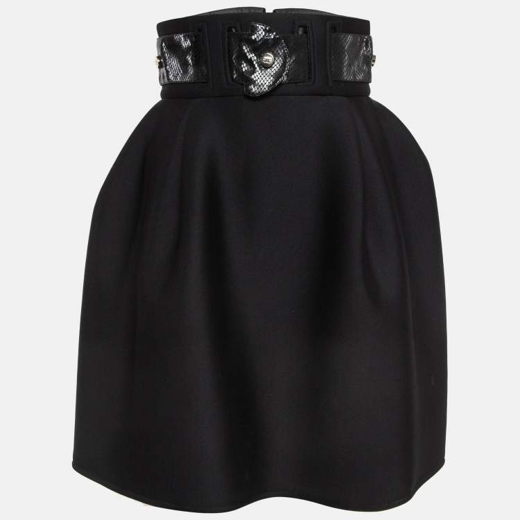 Pre Owned Elisabetta Franchi Black Belted Knit Flared Mini Skirt S