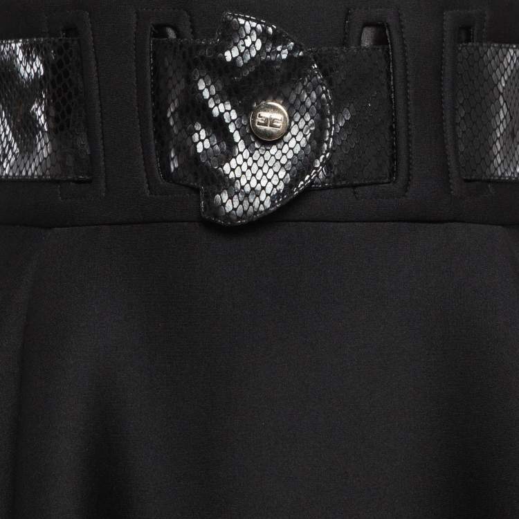 Pre Owned Elisabetta Franchi Black Belted Knit Flared Mini Skirt S
