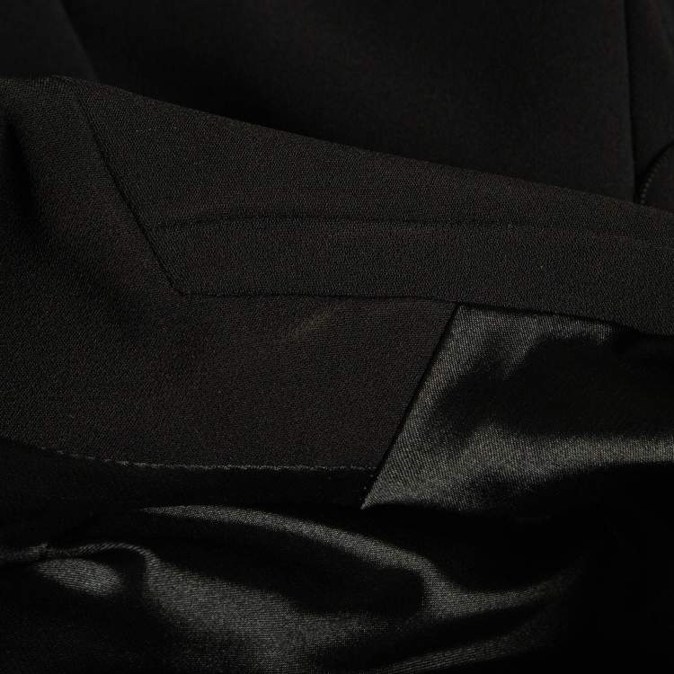 Pre Owned Elisabetta Franchi Black Crepe Fringed Double Breasted Blazer M