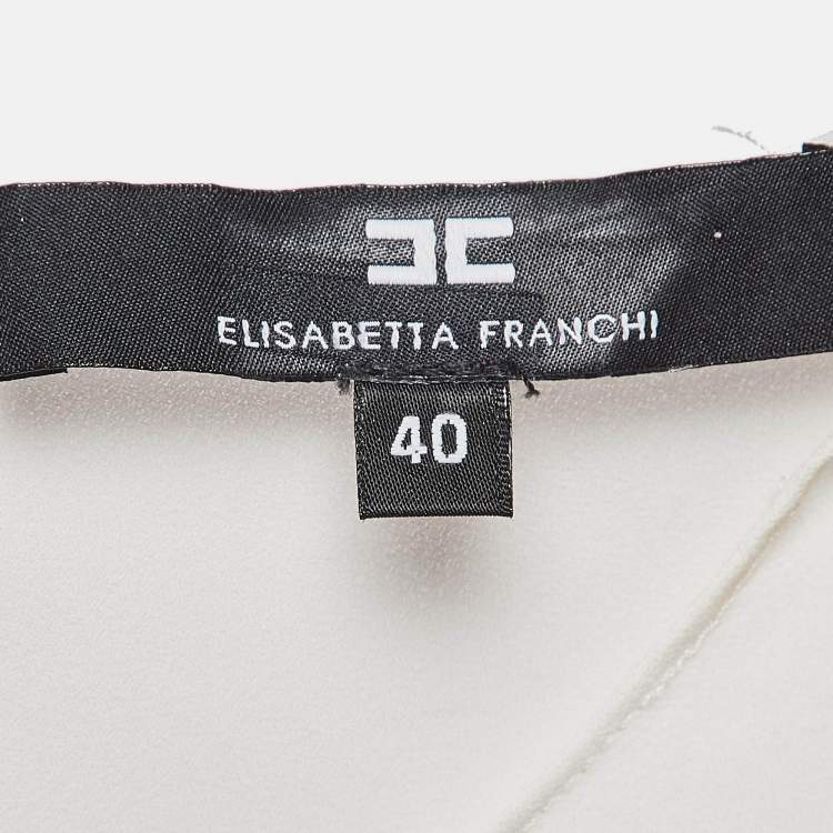 Pre Owned Elisabetta Franchi White & Black Strip Patterned Knit Sweater M