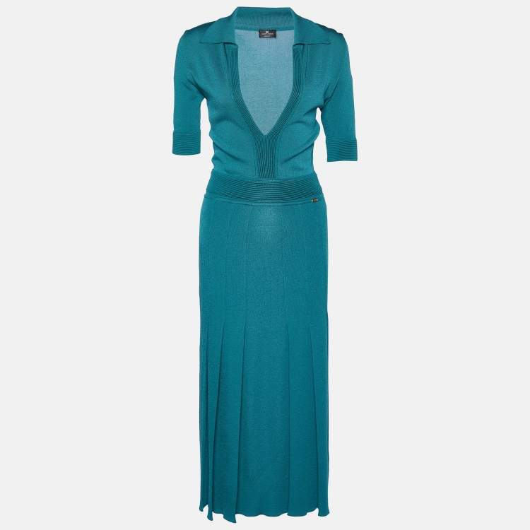Pre Owned Elisabetta Franchi Green Knit Midi Dress S
