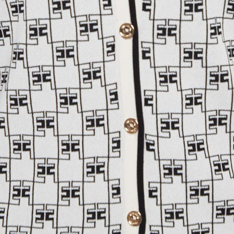 Pre Owned Elisabetta Franchi Ivory Logo Pattern Knit Skirt & Cardigan Set S 