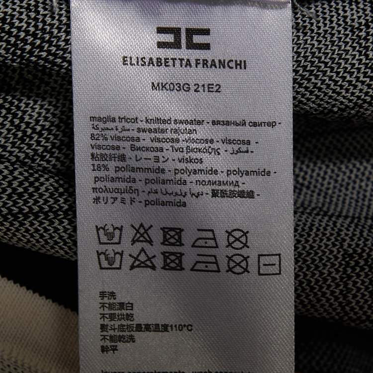 Pre Owned Elisabetta Franchi Ivory Logo Pattern Knit Skirt & Cardigan Set S 